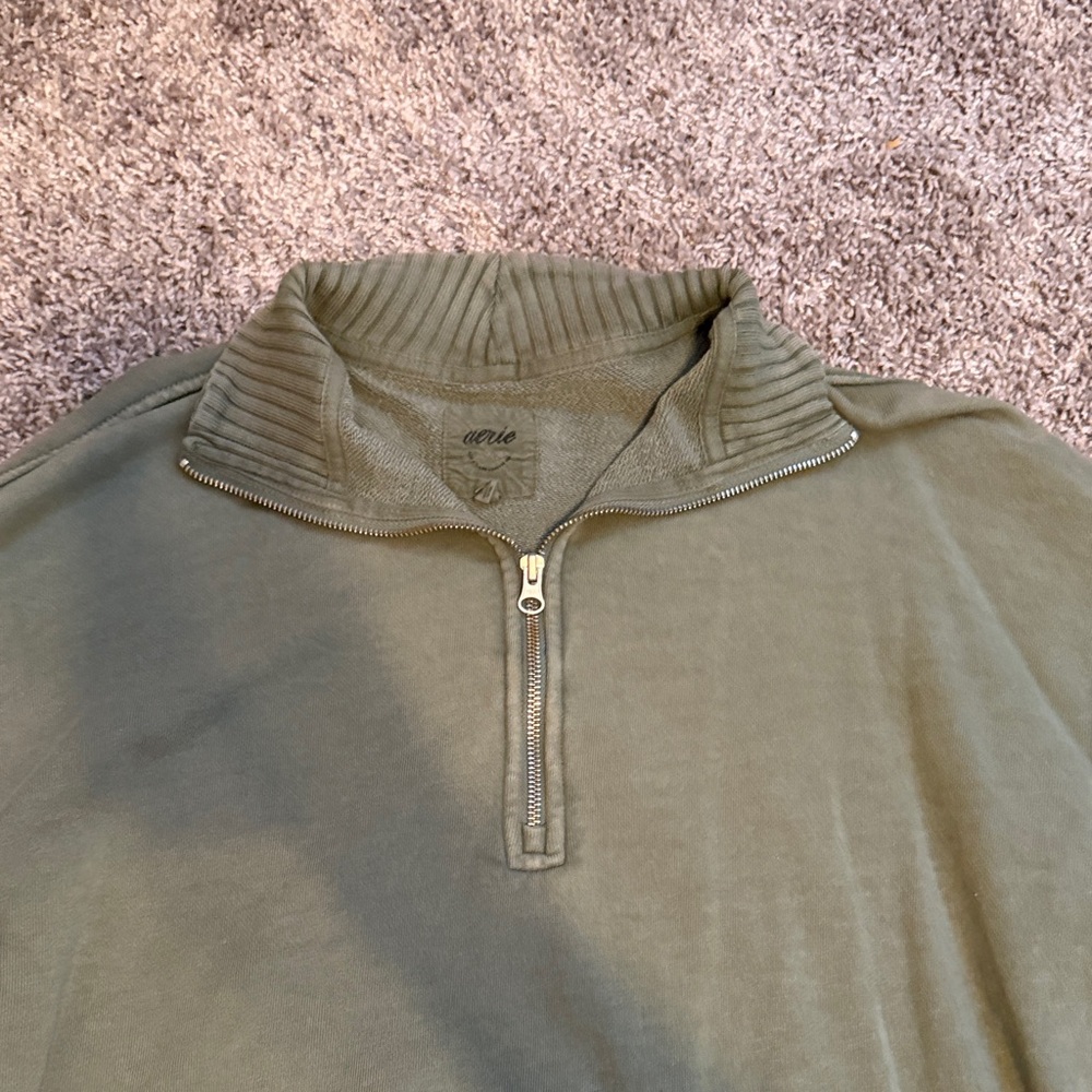 Aerie Sage Green Zip-Up Sweater
